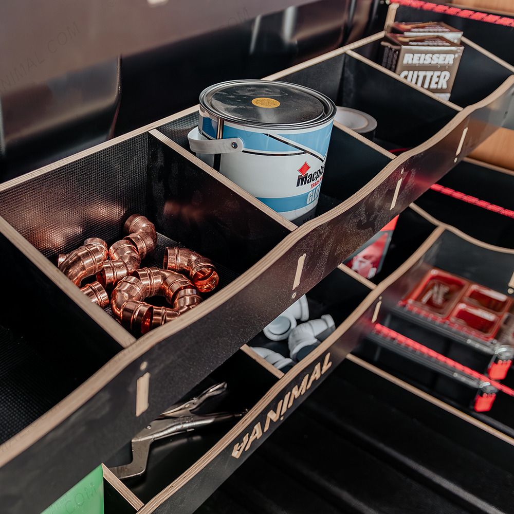 Close-up view of the racking compartments