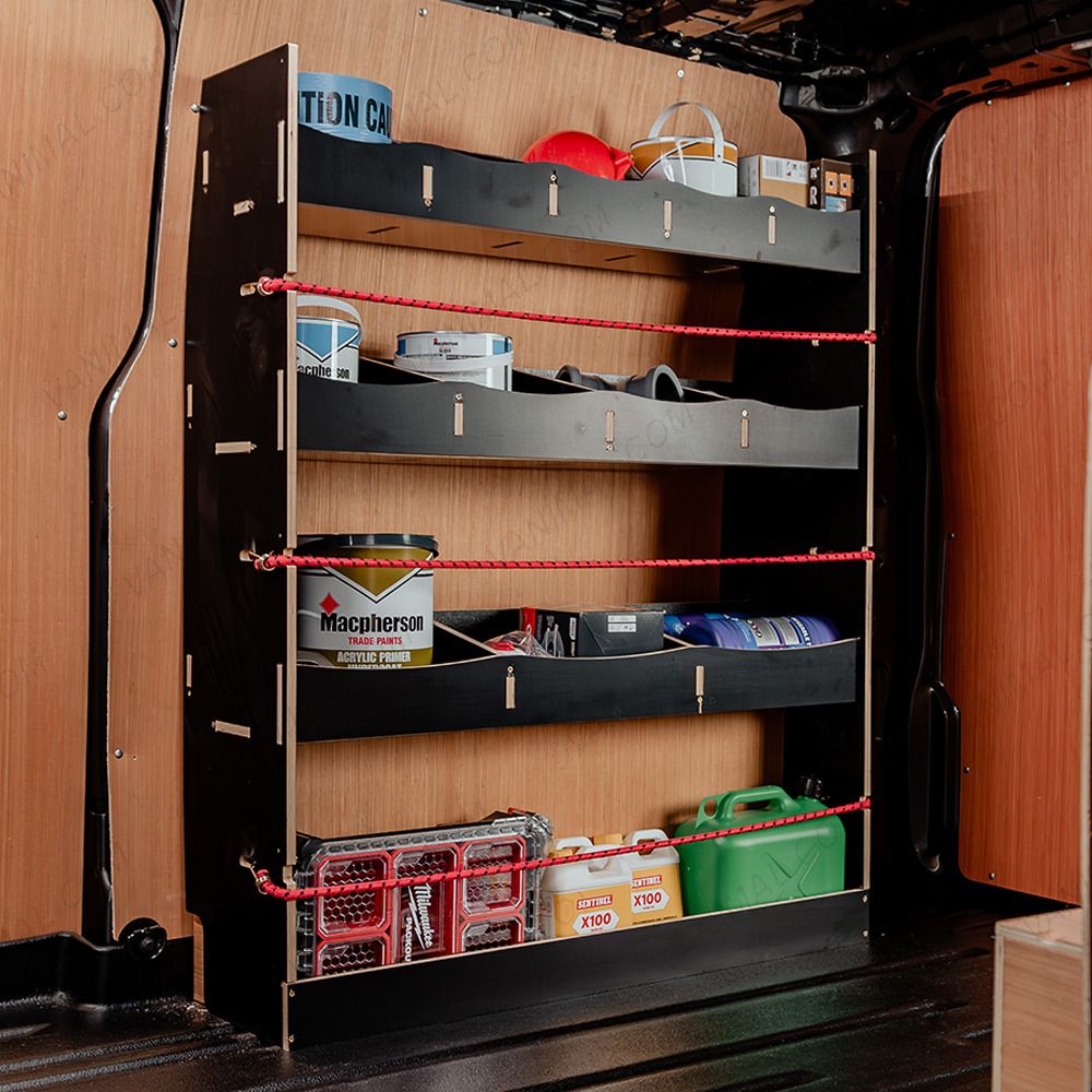 Side van angle view of the Fiat Scudo LWB Hexaboard OS Rear Racking and Shelving