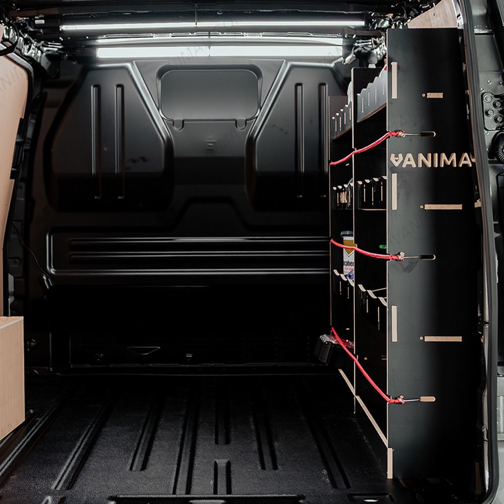 Rear van view of the Fiat Scudo LWB Hexaboard Driver Side Racking (Multi-Compartment)