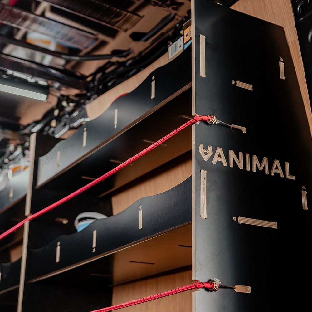 Vanimal branding on the racking side panel and pre-notched for bungee cords