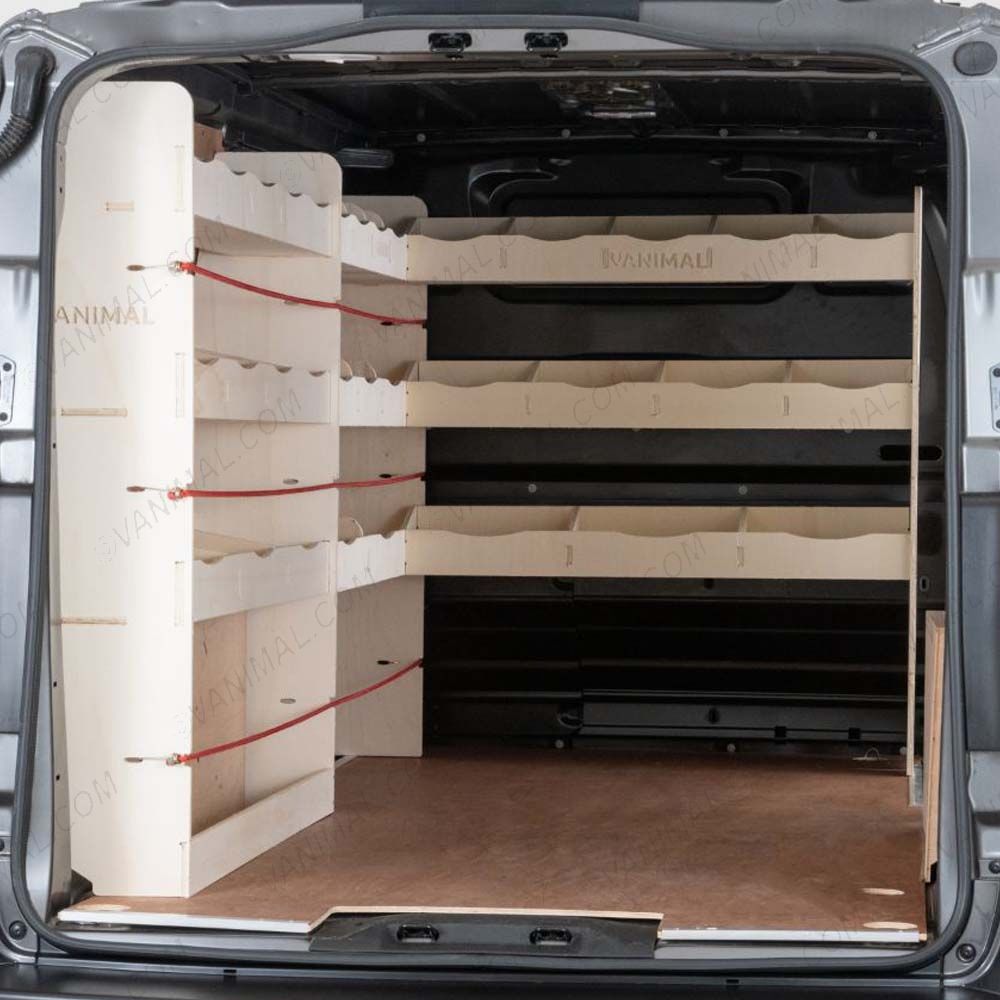Rear van view of the Fiat Scudo LWB NS Rear Racking and Bulkhead/Front LH L-Rack