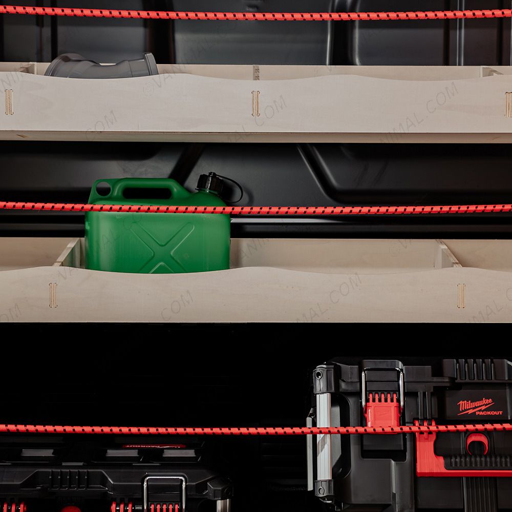 Close-up view of the Fiat Scudo Full-Width Bulkhead Racking compartments
