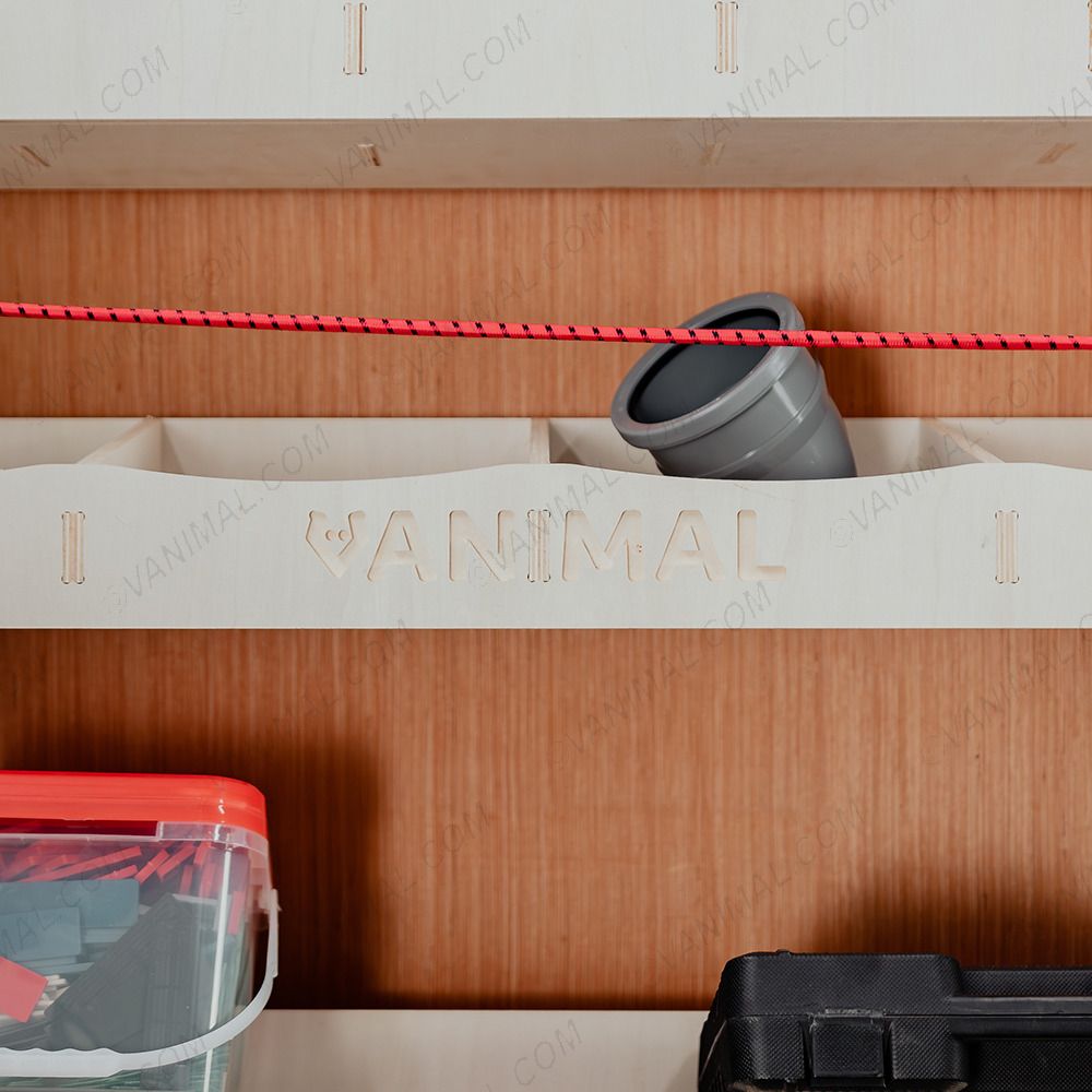 Close-up view of the Vanimal branding on the front racking unit