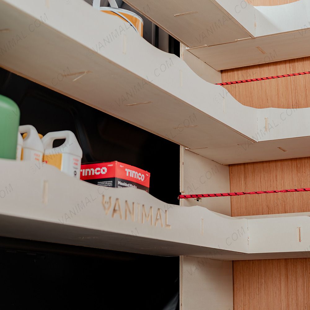 Close-up view the the Integrated Right Hand Front & Bulkhead L-Racking displayed with equipment