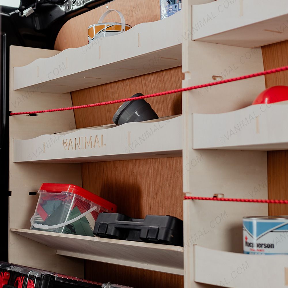 Close-up view of the OS front and rear racking compartments and toolbox shelves