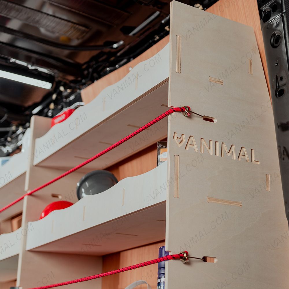 Side panel close-up view of the Vanimal branding and pre-notched for bungee cords