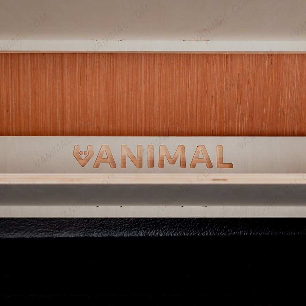 Close-up view of the Vanimal branding