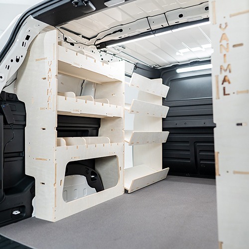 Inside van view of the side-door loading and unloading racks